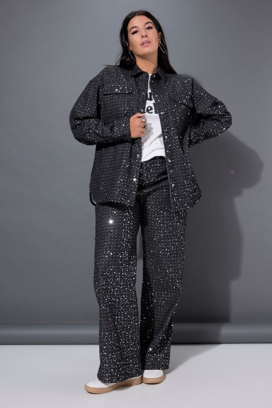 Sequined Snap Close Denim Blouse