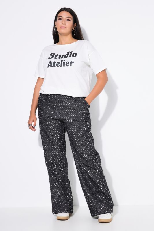 Sequined Denim Elastic Waist Jeans