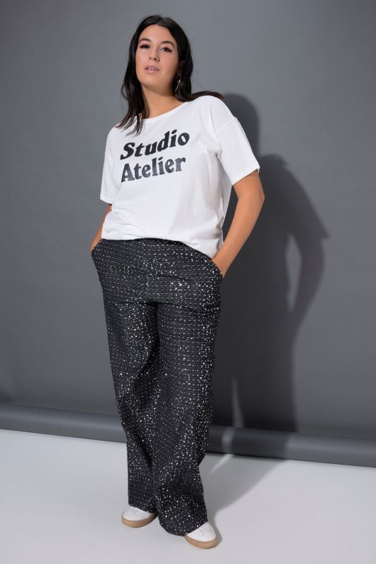 Sequined Denim Elastic Waist Jeans