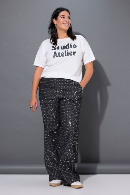 Sequined Denim Elastic Waist Jeans