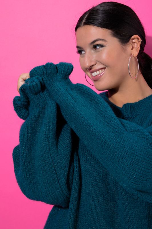 Ruffle Cuff Bishop Sleeve Sweater Dress