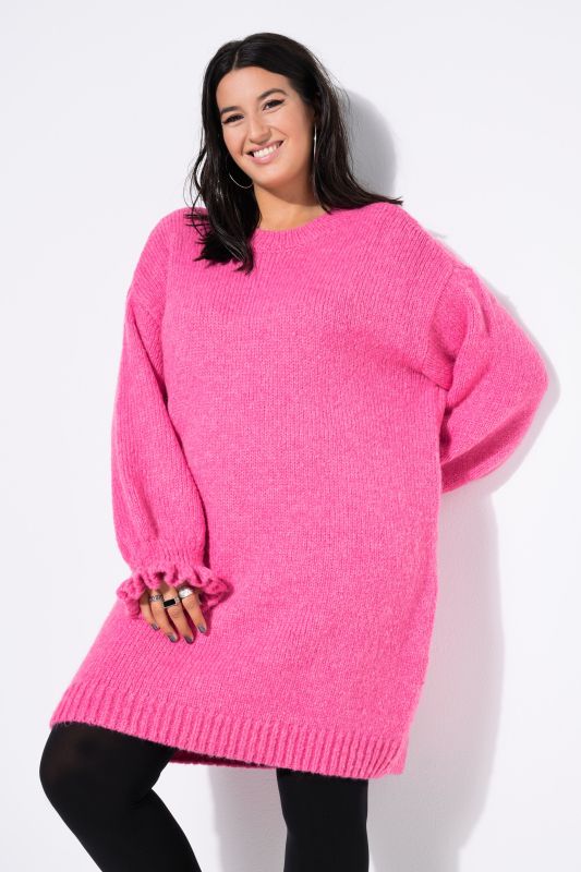 Ruffle Cuff Bishop Sleeve Sweater Dress