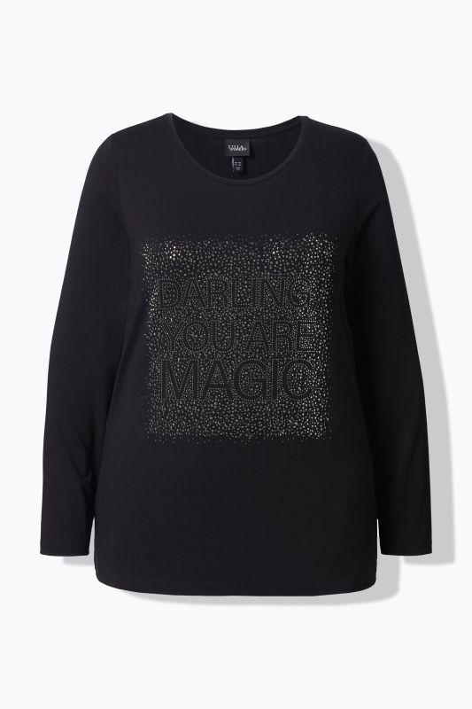 Блуза с надписи и бляскави камъчета