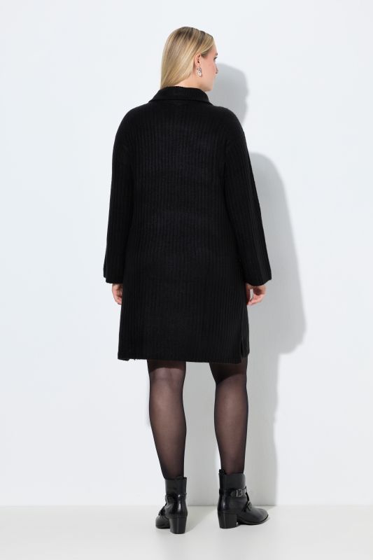 Ribbed Knit Long Sleeve Troyer Collar Dress