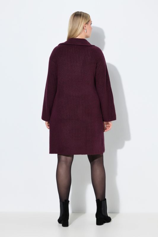 Ribbed Knit Long Sleeve Troyer Collar Dress