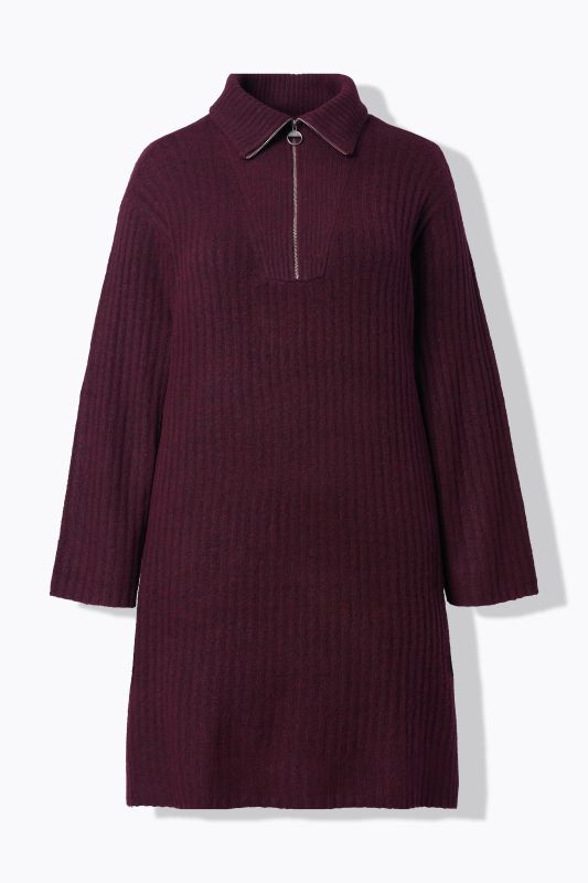 Ribbed Knit Long Sleeve Troyer Collar Dress
