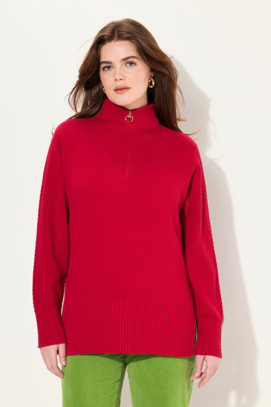 Knit Troyer Collar Long Sleeve Sweater