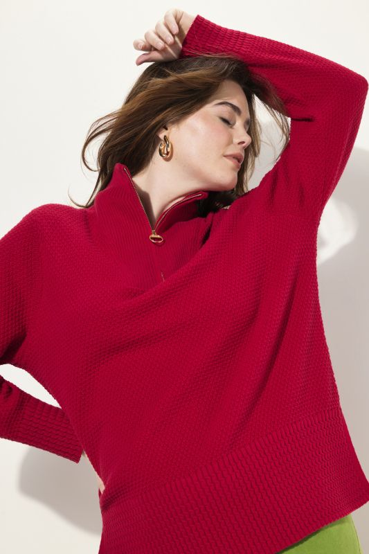 Knit Troyer Collar Long Sleeve Sweater