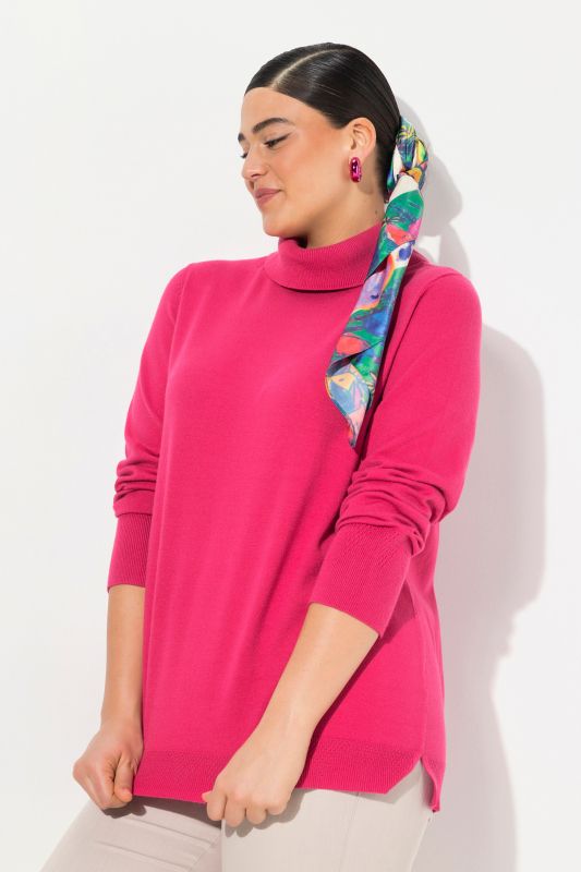 Turtleneck Ribbed Trim Long Sleeve Sweater