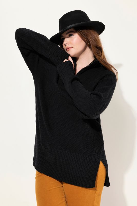 Knit Troyer Collar Long Sleeve Sweater