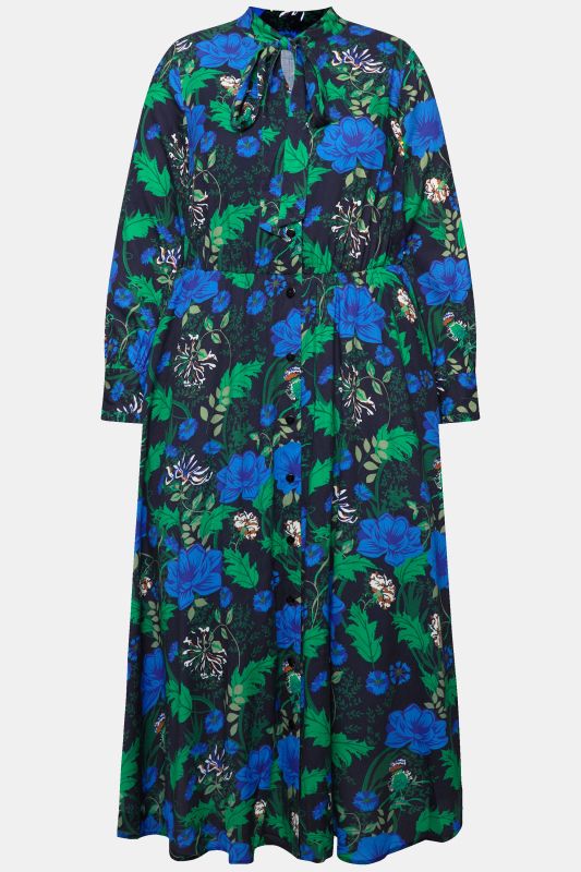 Floral Bow Tie Long Sleeve Maxi Dress
