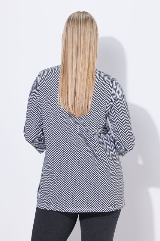 Herringbone Print Notch Neck A-line Fit Tee