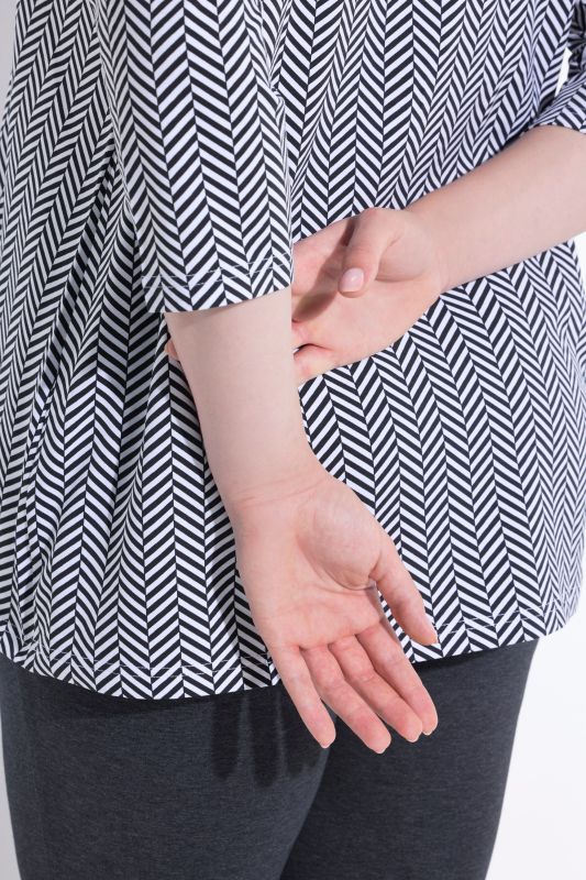 Herringbone Print Notch Neck A-line Fit Tee