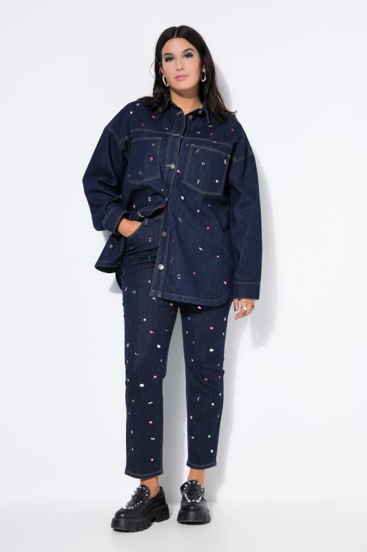 Дънки тип Mom с камъчета