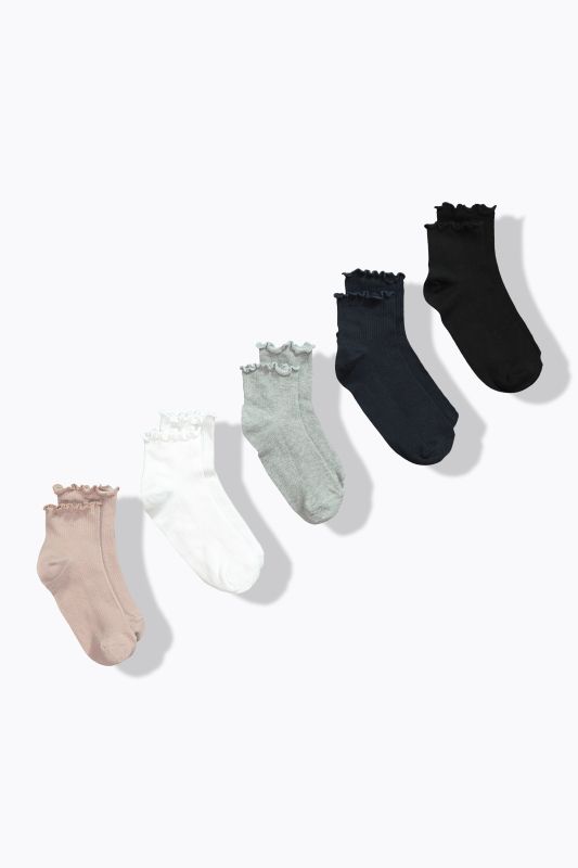 5 Pack Ruffled Edge Socks
