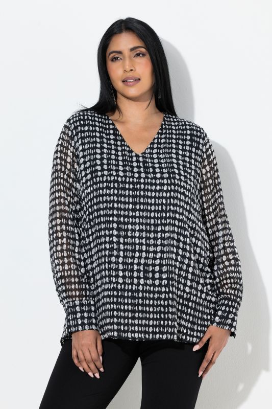 Блуза с шифон и кариран принт