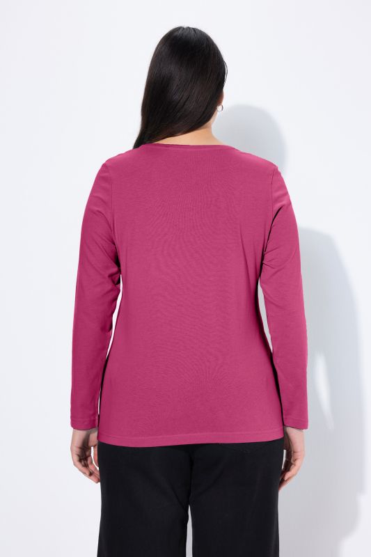 Basic Round Neck Long Sleeve Slim Fit Cotton Tee