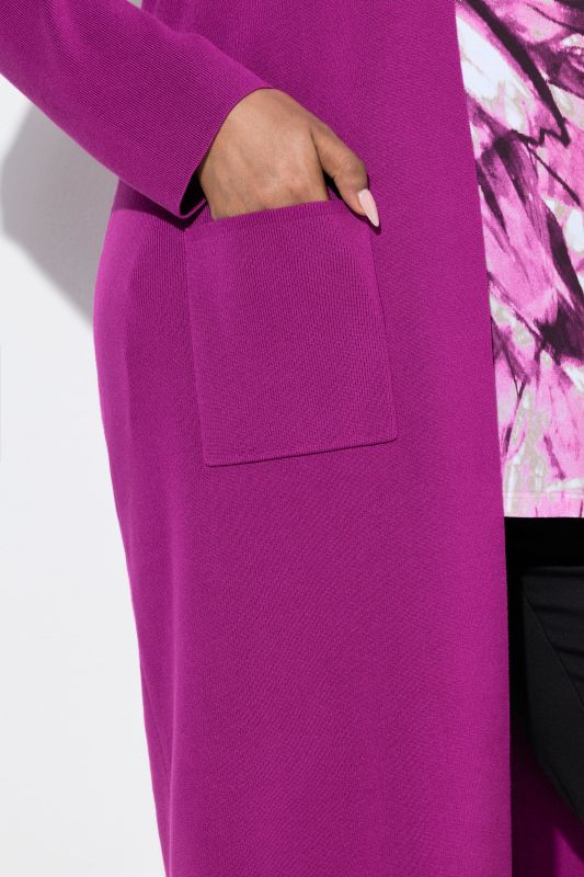 Long Pocket Open Front Cardigan Sweater