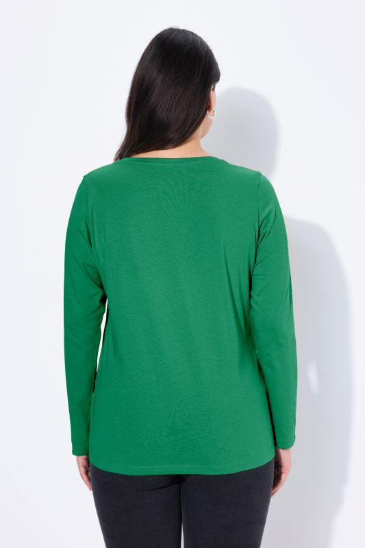 V-Neck Long Sleeves Slim Fit Cotton Knit Tee