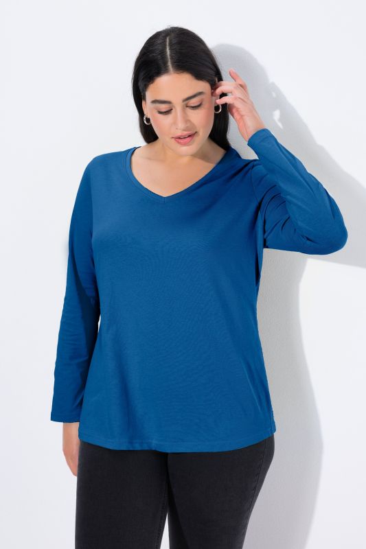 V-Neck Long Sleeves Slim Fit Cotton Knit Tee