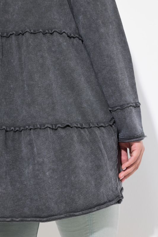 Tiered Flounce Panel Zip Up Hoodie