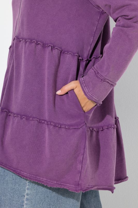 Tiered Flounce Panel Zip Up Hoodie