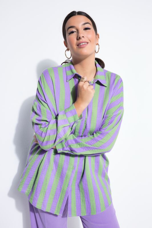 shirt blouse, oversized, muslin, stripes, long sleeve