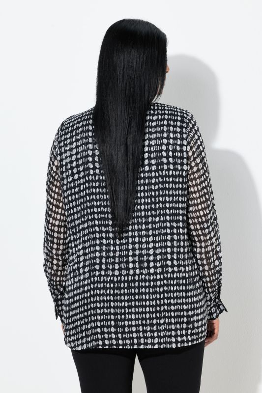 Блуза с шифон и кариран принт