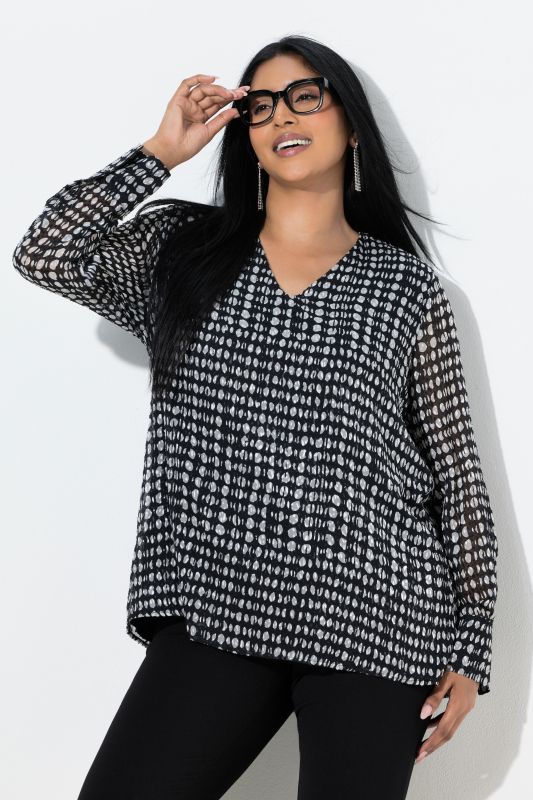 Блуза с шифон и кариран принт