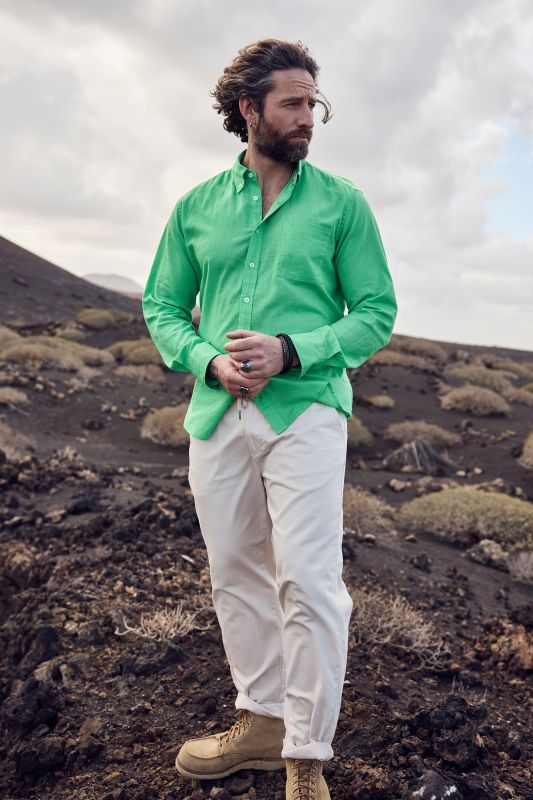 Linen-effect trousers