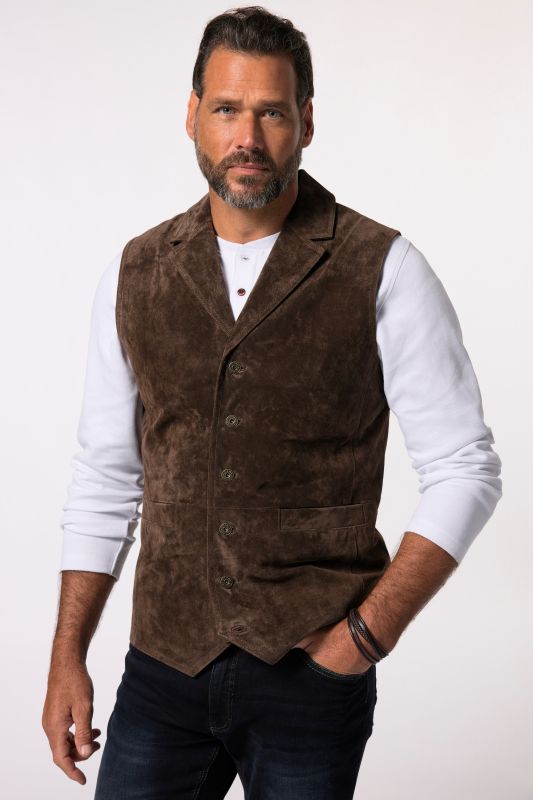 Leather vest, lapel collar, pig-splt