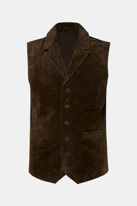 Leather vest, lapel collar, pig-splt