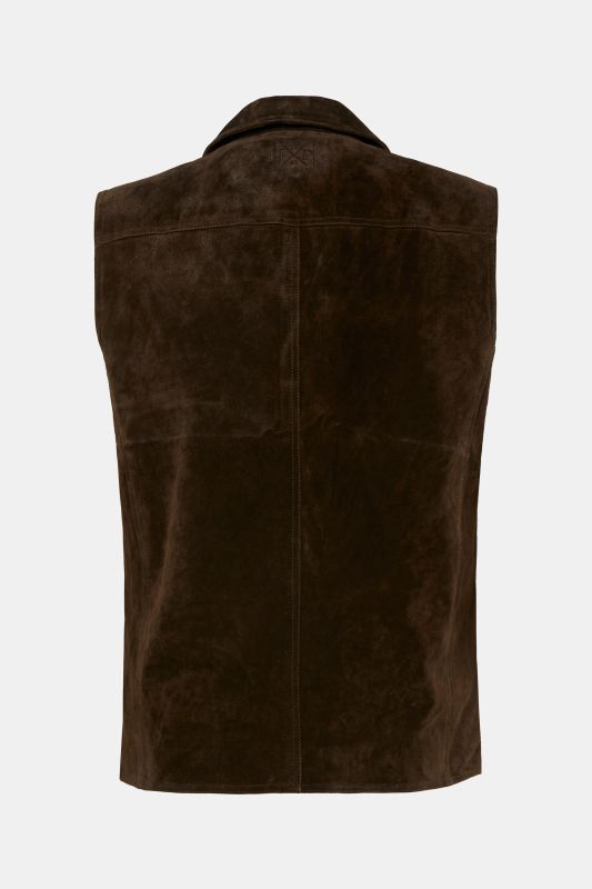 Leather vest, lapel collar, pig-splt