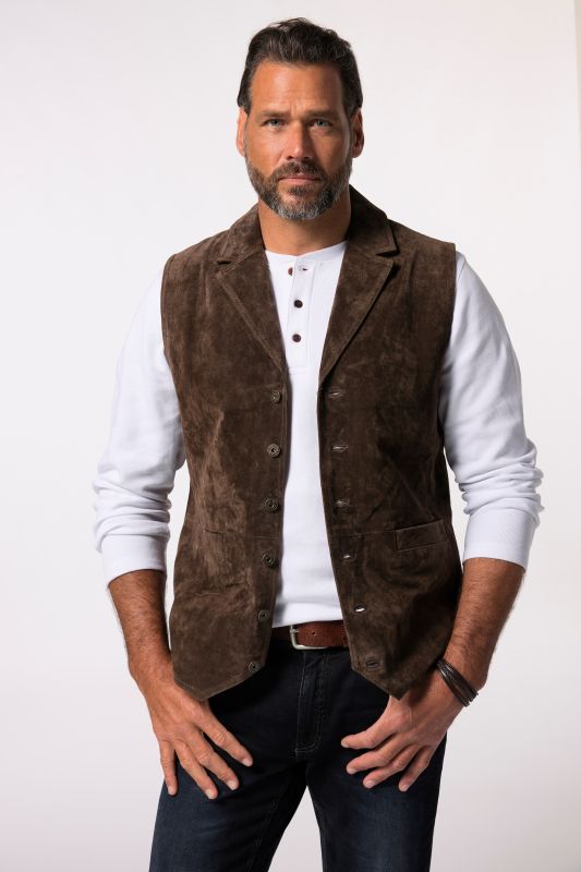 Leather vest, lapel collar, pig-splt