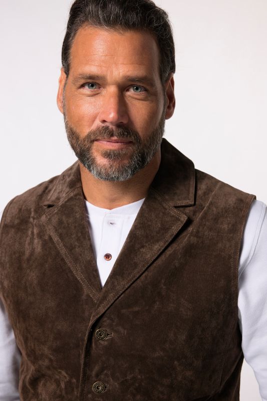 Leather vest, lapel collar, pig-splt