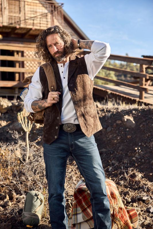 Leather vest, lapel collar, pig-splt