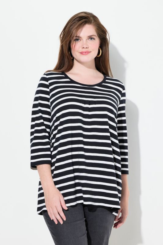 Striped 3/4 Sleeve A-Line Tee