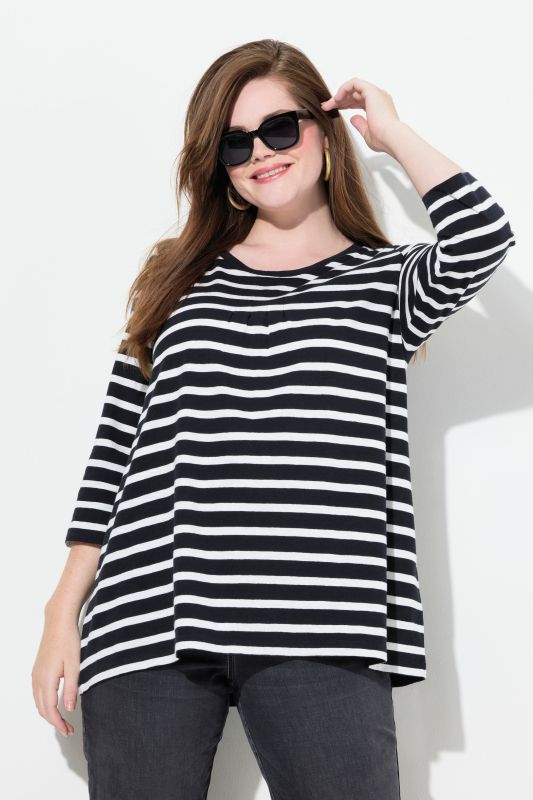 Striped 3/4 Sleeve A-Line Tee