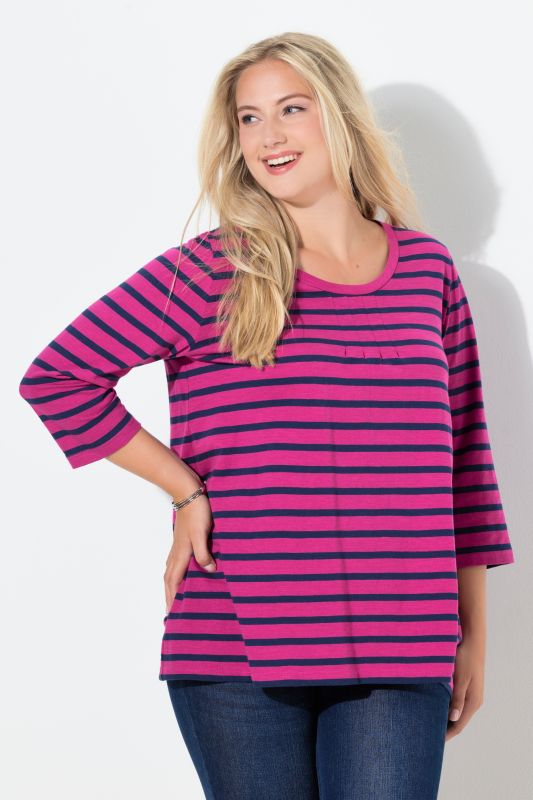 Striped 3/4 Sleeve A-Line Tee