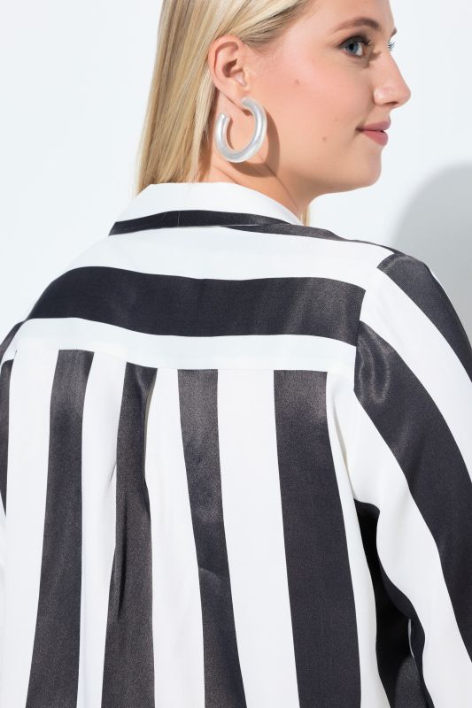 Mixed Stripe Button Front Tunic Blouse