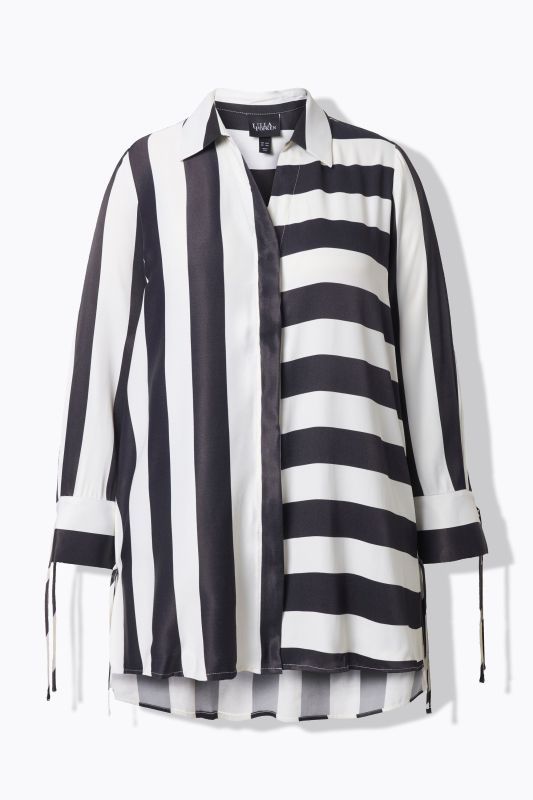 Mixed Stripe Button Front Tunic Blouse