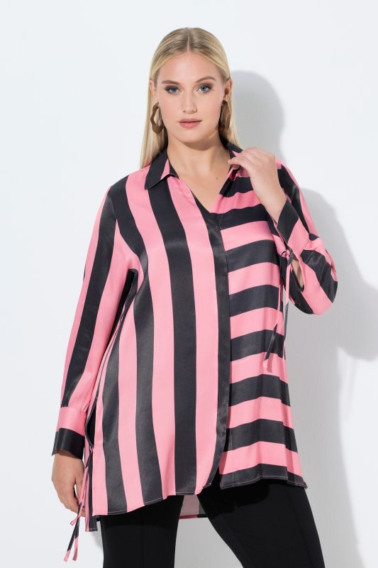 Mixed Stripe Button Front Tunic Blouse