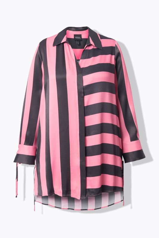 Mixed Stripe Button Front Tunic Blouse