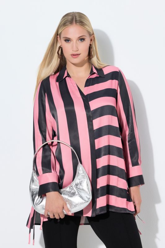 Mixed Stripe Button Front Tunic Blouse