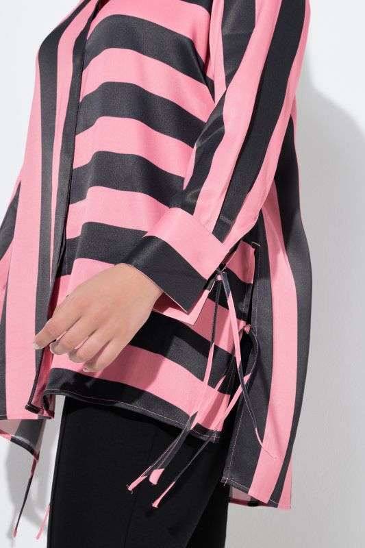 Mixed Stripe Button Front Tunic Blouse