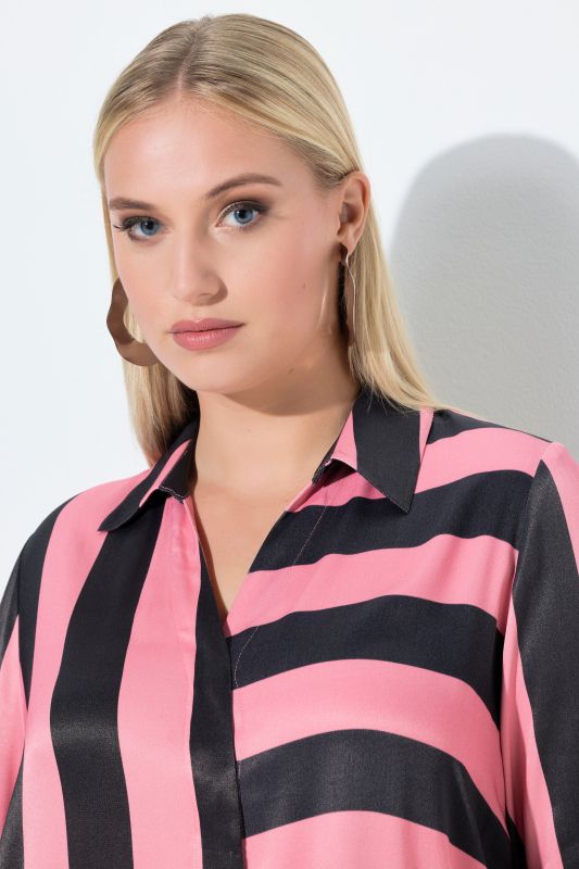 Mixed Stripe Button Front Tunic Blouse