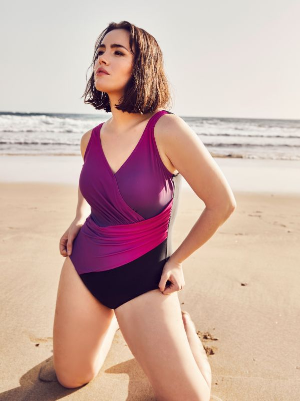 Ombre V-Neck Surplice Wrap Lined Swimsuit