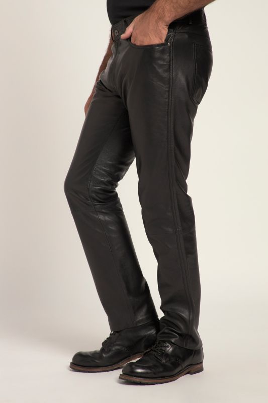 Leather trousers, leather, finest lamb nappa leather, regular fit, 5-pocket, up to 5 XL