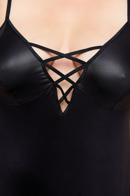 2 Piece Faux Leather Negligee Set