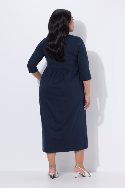 Cotton Knit V-Neck Empire A-line Pocket Dress